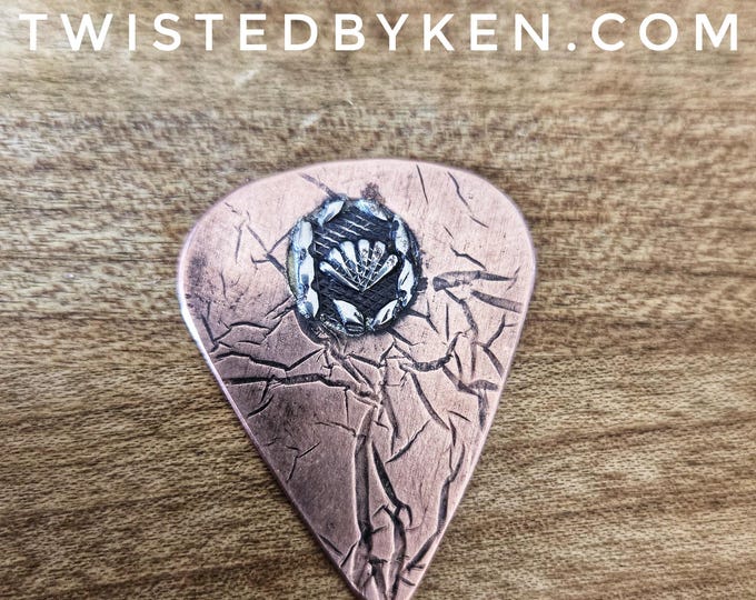 Embellished Handmade Copper Guitar Pick Made from Recycled Copper Pipes