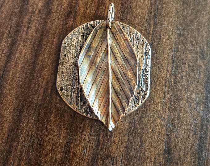 Handmade Recycled Copper Leaf Pendant, Natural Etched Copper Backing, Unique One of a Kind Leaf Necklace Pendant - TwistedByKen