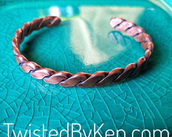 Twisted, Flattened Antiqued Copper Cuff Bracelet, Handmade, Sized To Fit 3/8in Wide, Made From 8ga Wire Satisfaction Guarantee.