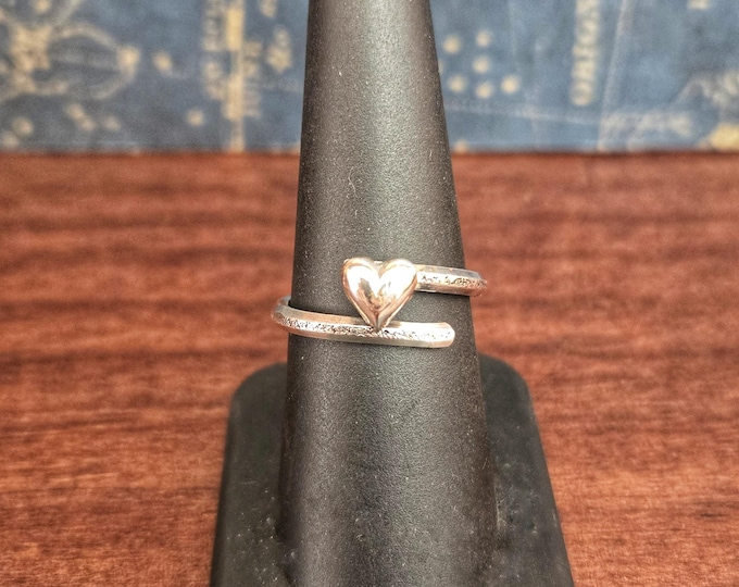 Handmade Sterling Silver Adjustable Spiral Band Heart Ring - Unique Bohemian Jewelry, Romantic Gift for Her TBK-034