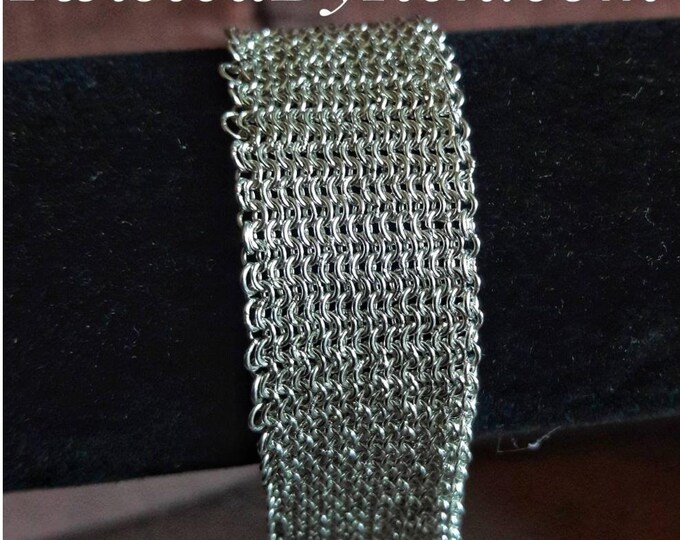 Handmade Sterling Silver Micro Maille Bracelet - 4in1 European Chain Mail Weave, Fused Links, Adjustable 7-8", Free Shipping - TBK031