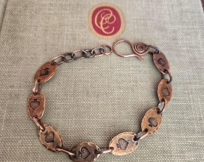 Recycled Copper Penny Chain Bracelet - Hammered Spade Link Bracelet Made from Upcycled Pennies - TwistedByKen