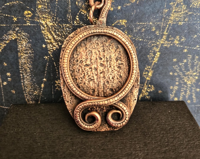 Handmade, Etched, Antiqued Copper Pendant, Made From Recycled Copper Pipe With Tenticaled Troll Cross, Made From American Sourced 8ga Wire