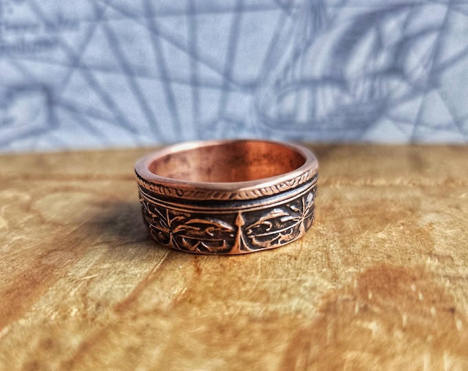 Handmade Seamless Copper Ring, Recycled Copper, Die Struck Design, 8mm Wide Band