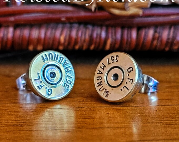 Bullet Casing Stud Earrings, Made From 357 Magnum Casings Handmade Sterling Silver Ear Posts TwistedByKen TBK-016