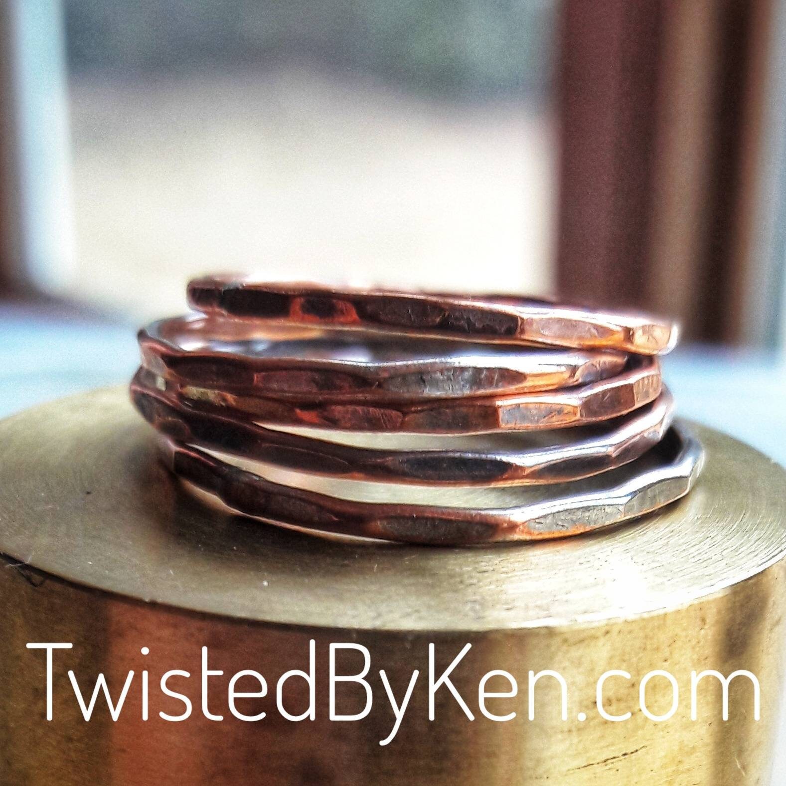 Single, Hammered-Copper Stacking Ring, Made From 16 Gauge Copper Wire,  Twisted By Ken, TBK020220