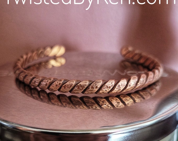 Antiqued Copper Cuff Bracelet, Hammered Rope Texture, Handmade, Sized To Fit 1/4in Wide, Made From 8ga Wire Satisfaction Guarantee