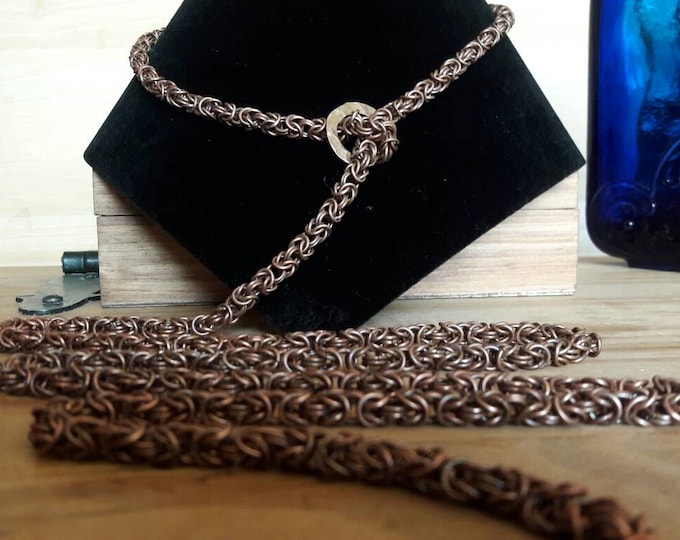 Handmade Antiqued-Copper Chain Mail Cinch Belt, Byzantine Weave, Adjustable One Size Fits Most. Free Standard Standard Shipping. TBK091716