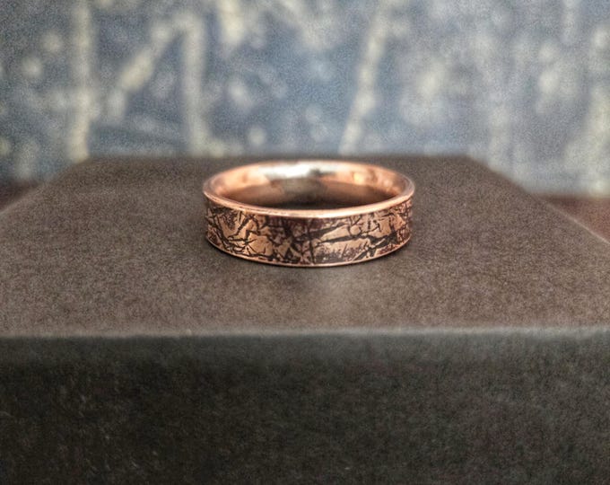 Handmade Recycled Copper Ring, Comfort Fit Band, Leather-Like Textured Patina