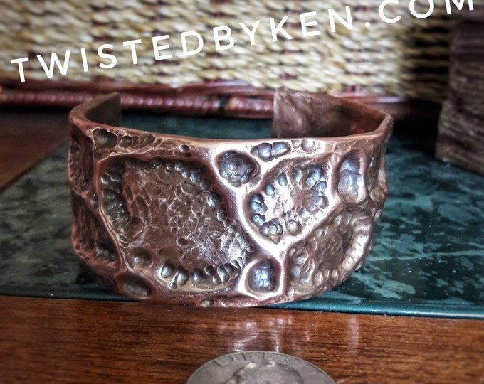 Air Chased, Antiqued, Copper Cuff Bracelet, Handmade From Reclaimed Copper Pipe, 1.25in Width, Free Shipping, Satisfaction Guarantee, TBK065