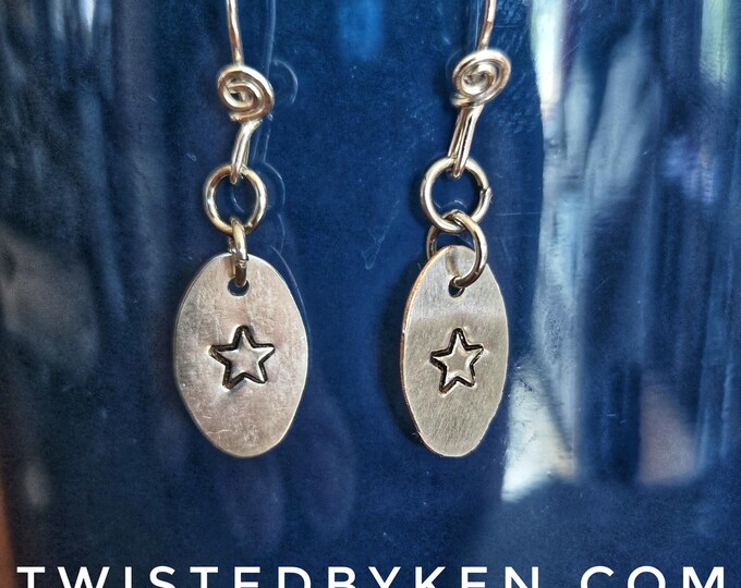 Handmade Upcycled Star Stamped Earrings - Stamped Coin Remnants, Sterling Silver Earwires, TBK-087