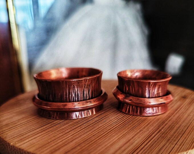 Flaired, Cross Peen Hammered, Copper Spinner Ring, Handmade From Reclaimed Copper Pipe & American Source Wire. Satisfaction Guarantee TBK019