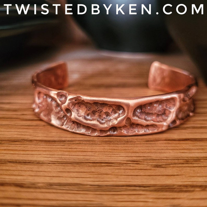 Copper Cuff Bracelets, Handmade, Hammered Air Chasing, Antiqued Copper, Natural Patina, Made To Size, 1/2in Width, Free Shipping TBK066 image 2