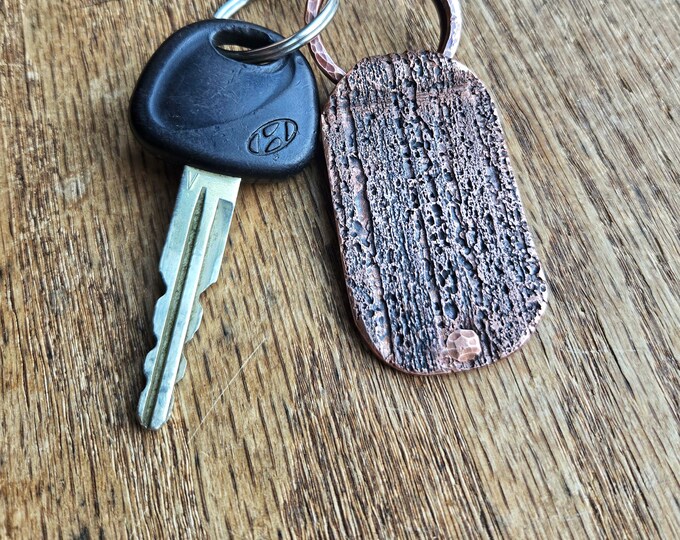Handmade Recycled Copper Key Fob, Hammered Wire Ring, Rounded,  Double Walled, Natural Etched Pipe - 1.25in × 2.25in - TwistedByKen