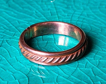 Handmade, Twine Patterned, Antiqued Copper Ring, Stackable, Fashioned From 8 Gauge Wire. 4.25mm, 11/64th Inch Wide Twisted By Ken TBK013