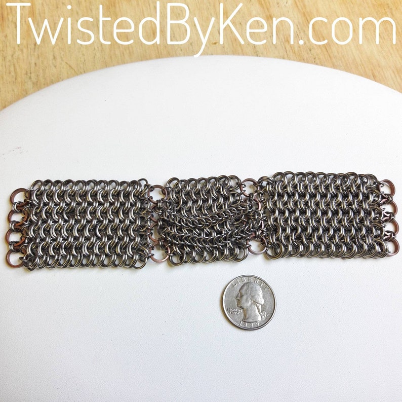 Stainless Chain Maille Bracelet, Kings Maille Weave, Copper Accents, Chain Accents 17ga, Adjustable, 1.75in Wide Free Shipping, TBK050619 image 6