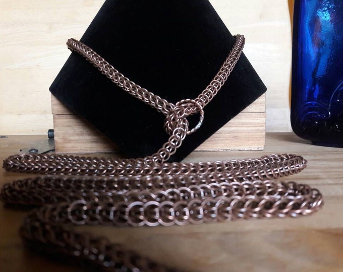 Handmade Chain Mail Antiqued-Copper Cinch Belt, Full Persian Weave, Adjustable, One Size Fits Most. Free Standard US Shipping. TBK051