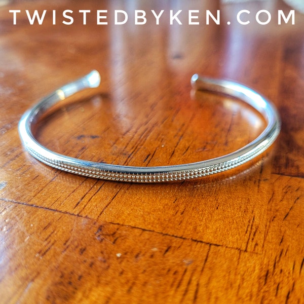 Patterned, Sterling Silver Cuff Bracelet, Made From 8ga Wire, Sized To Fit TBK077