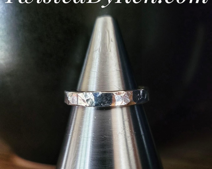 Handmade Hammered Sterling Silver Ring, Stackable Band, 4.25mm (11/64th Inch) Wide, Twisted By Ken