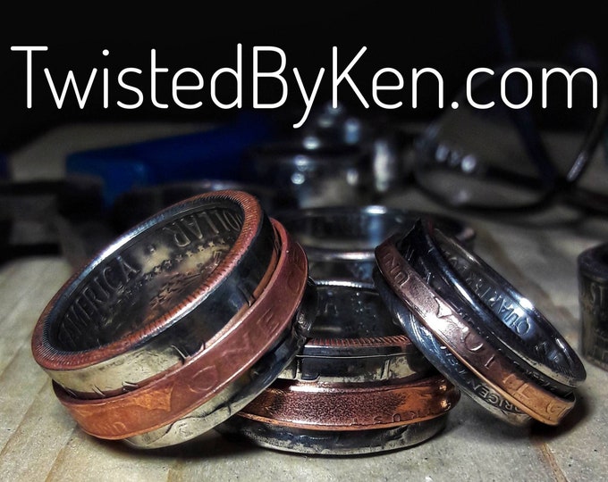 Half Dollar Penny, Spinner / Fidget Ring, Made To Order To Size, Free Shipping Twisted By Ken TBK005