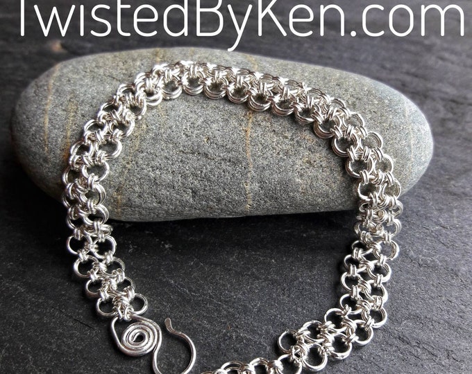 Handmade Sterling Silver 22ga Welded Micro Maille Japanese Weave Bracelet 7-8in Adjustable, Free Shipping, Satisfaction Guarantee TBK027