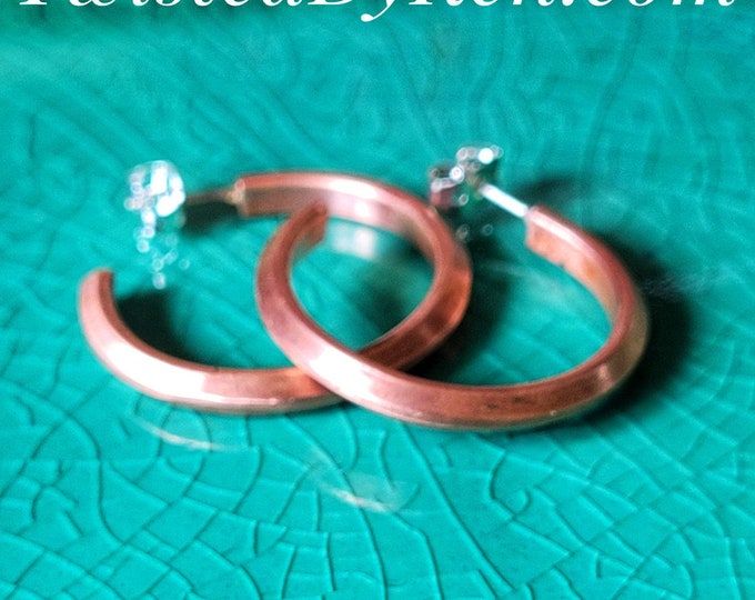 Handmade Antiqued Copper Hoop Earrings, 1 Inch Diameter, Handmade Sterling Silver Ear Posts, Free Shipping TwistedByKen TBK018