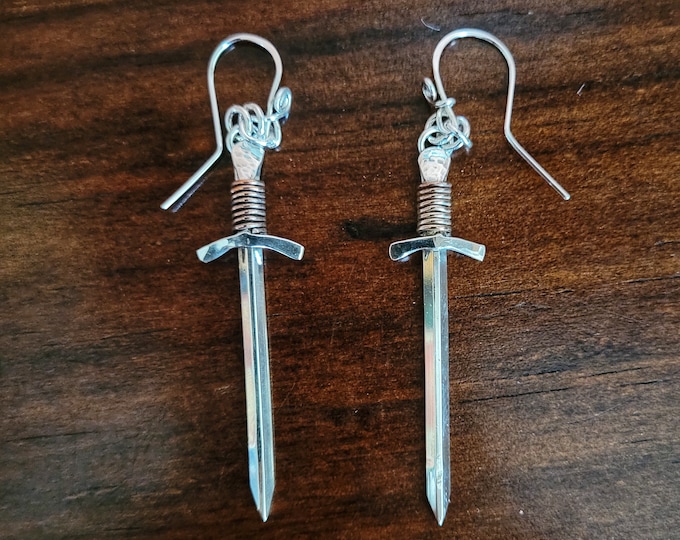 Handmade, Sterling Silver, Sword Drop & Dangle Earrings 3 InchDangl. Free Shipping TBK070