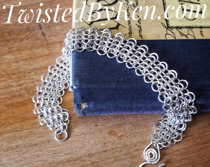 Handmade 4in1 European Weave, Soldered & Fused Links, Sterling Silver, Chain Maille Bracelet, 20 Gauge, 7.5 x 0.5in, Free Shipping TBK049