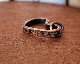 Antiqued, U.S. Penny Heart Charm/Pendant, Made From Copper Pennies. Twisted By Ken