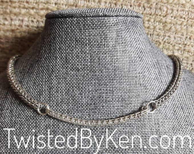 Handmade Full Persian Weave Sterling Silver Necklace, 18.5in, 2.5in Woven Wire Focal, Hand Fashioned Clasp,Free Standard Shipping TBK046