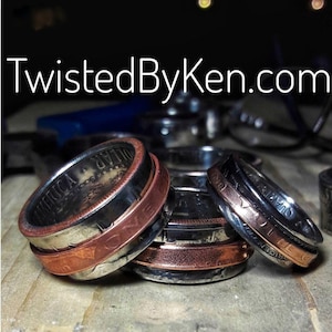 Handmade Half Dollar Penny Spinner Fidget Ring - Custom Size - Free Shipping - Twisted By Ken TBK005