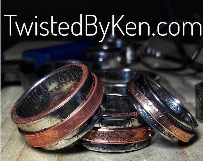 Handmade Half Dollar Penny Spinner Fidget Ring - Custom Size - Free Shipping - Twisted By Ken TBK005