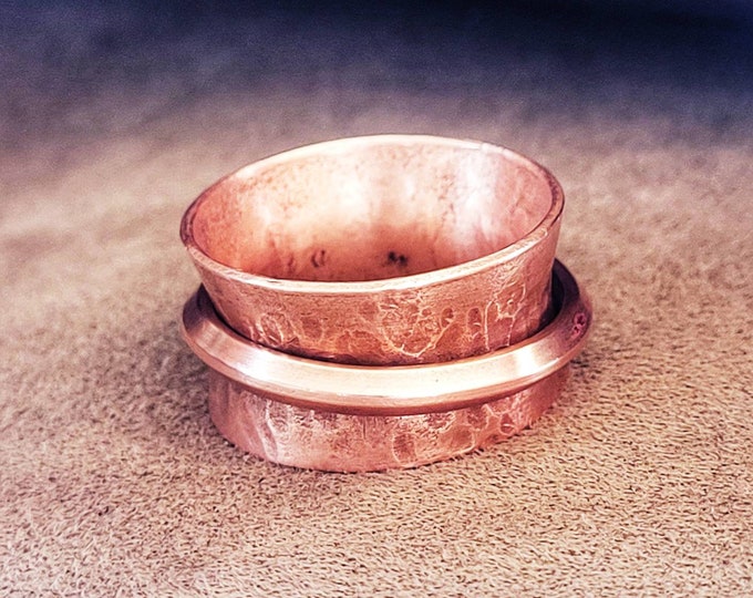 Flaired, Ball Peen Hammered, Copper Spinner Ring, Handmade From Reclaimed Copper Pipe & American Source Wire. Satisfaction Guarantee