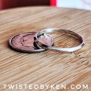 Single, Beveled Edge, Sterling Silver Stacking Ring, Simple And Elegant, Made From 14 Gauge Sterling Silver Wire, Twisted By Ken TBK043