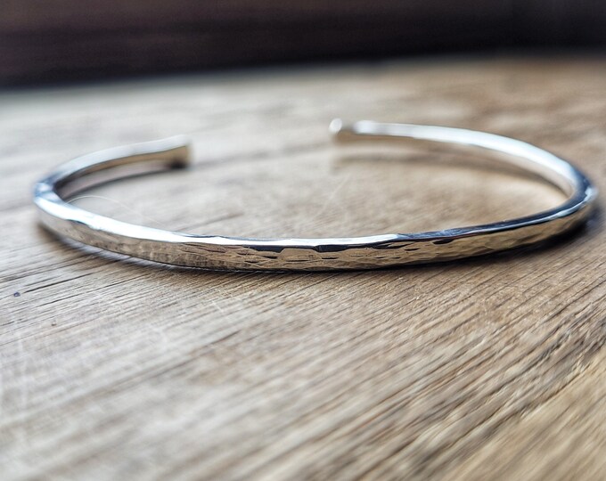 Cross Peen Hammered, Sterling Silver Cuff Bracelet, Handmade From 8ga Sterling Wire, 1/8in 3mm Width, Sized To Fit, Free Shipping