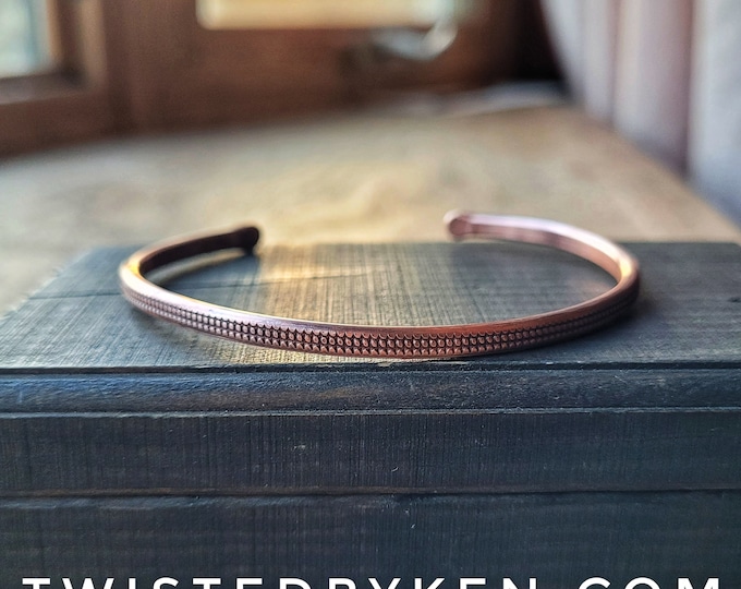 Patterned, Antiqued Copper Cuff Bracelet, Made From 8ga Copper Wire, Sized To Fit TBK076