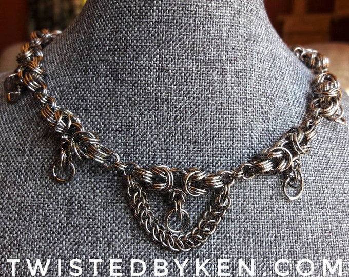 Welded 19 Gauge Stainless Steel Necklace, Handmade, Segmented & Pointed Byzantine Chain, Adjustable 15-17 Inches Free Shipping TBK020