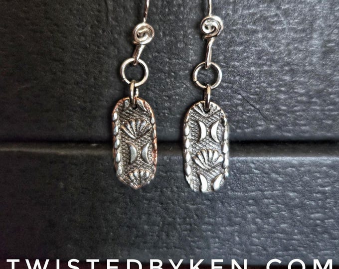 Handmade Patterned Earrings, Made With Upcycled Coin Metal, Sterling Silver Earwires TBK004