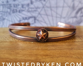 Antiqued Copper Cuff Bracelet With Star Adornment Made From 8ga Copper Wire, Made To Size