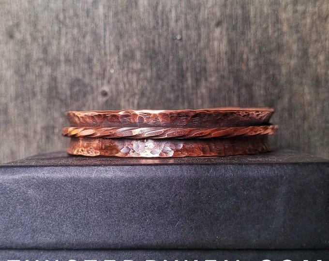 Handmade, Hammered Anticlastic Copper Cuff Bracelet, Made From Recycled Copper Tubing & Basket Forged Wire 1/2in Wide, Adjustable