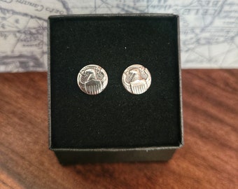 Upcycled Half Dollar Stud Earrings, 3/8in, 9.5mm Diameter, Nickel Clad Copper Coins,  Handmade Sterling Silver Ear Posts TwistedByKen
