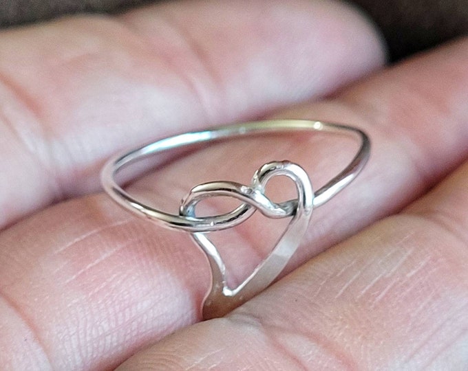 Knotty Heart Ring, Sterling Silver, Heart Shaped Knot Ring, Handmade From 16ga Sterling Silver Wire, Simple & Understated, TBK025