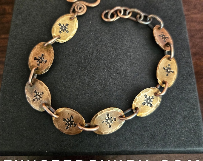 Recycled Copper Penny Chain Bracelet - Hammered Compass Link Bracelet Made from Upcycled Pennies - TwistedByKen TBK062