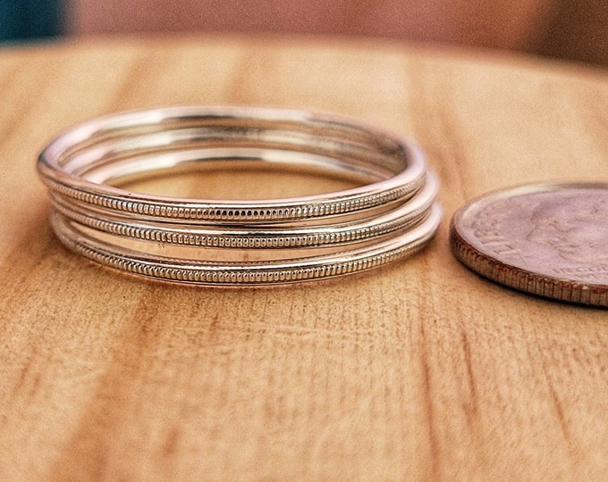 Set Of Three, Milled Sterling Silver Stacking Rings, Made From 16 Gauge Sterling Silver Wire, Twisted By Ken