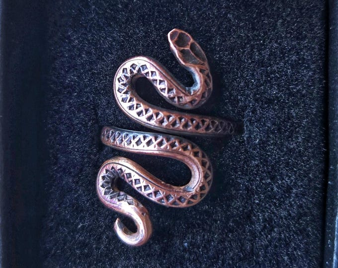 Handmade Copper Snake Ring, Adjustable Serpent Ring, Recycled 10ga Wire, Boho Mystical Jewelry