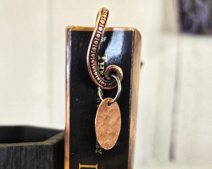 Antiqued Copper, Tentical Bookmark, Handmade From American Sourced Wire, With Oval Hammered Copper Dangle, Approx. 5 Inch Length TBK067