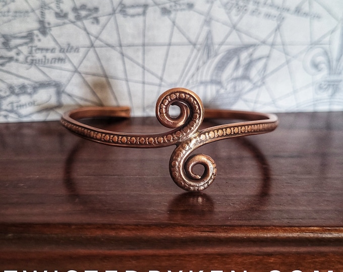 Twisted Tentical Shaped, Antiqued Copper Cuff Bracelet, Made From American Sourced 8ga Copper Wire, Sized To Fit TBK081