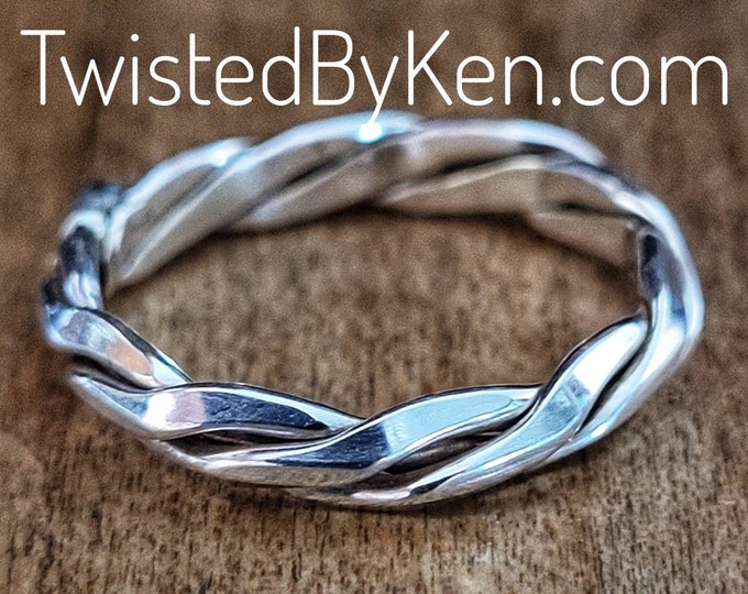 Handmade, Sterling Silver Ring, Stackable, Twisted Triple Strand Milled Wire. Twisted By Ken TBK010