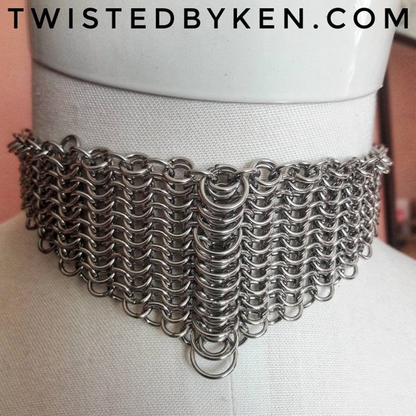 Handmade 4in1 European Weave, Centered Horizontal Accent, Welded Stainless Steel, Chain Maille Necklace 17ga, 19in Free Shipping  TBK040