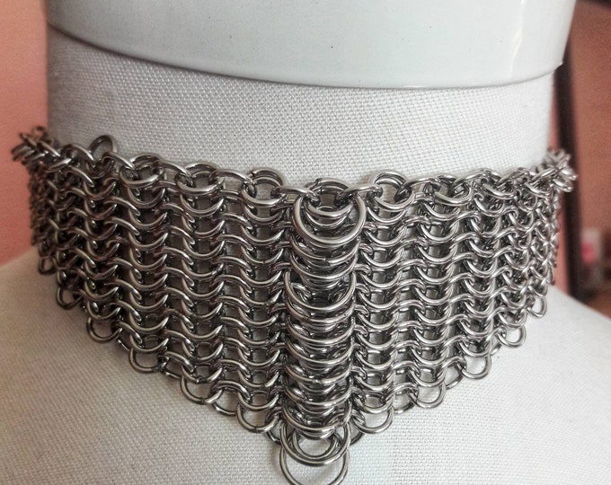 Handmade 4in1 European Weave, Centered Horizontal Accent, Welded Stainless Steel, Chain Maille Necklace 17ga, 19in Free Shipping  TBK040